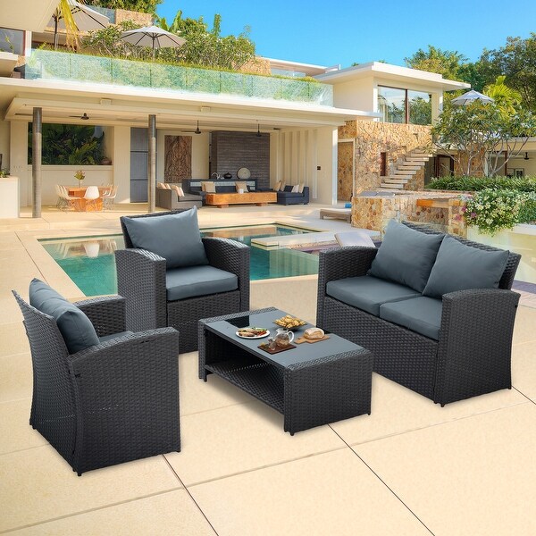 4Piece Dark Gray Wicker Patio Set