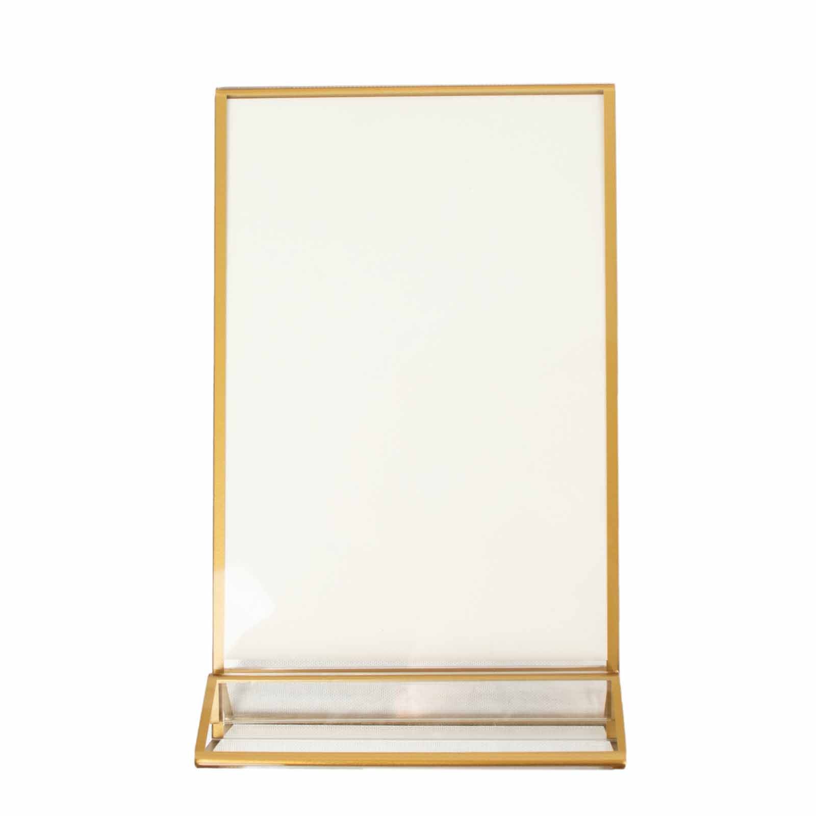 6 Pack Gold Frame Acrylic Freestanding Table Sign Holders, Double Sided Number, Picture, Menu Display Stands 5