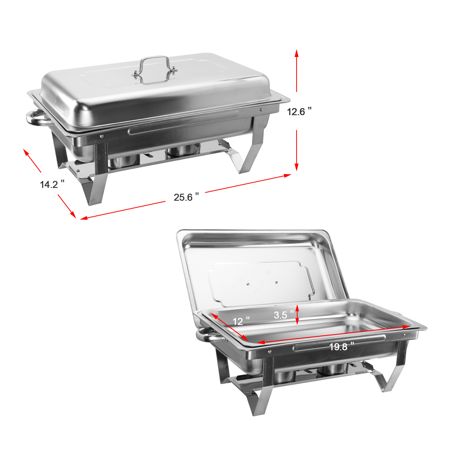 Wilprep 8Pack 9L/8Q Chafer Chafing Dish Sets Stainless Steel Catering Pans Food Warmer