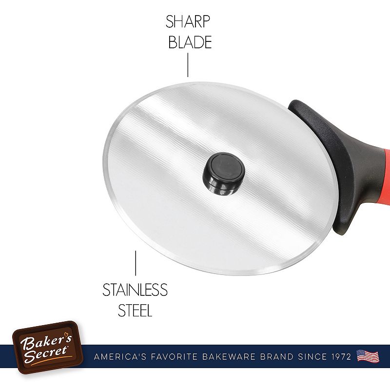 Baker's Secret Kitchen Accessories Stainless Steel Easy-grip Pizza Cutter 3.3 Red