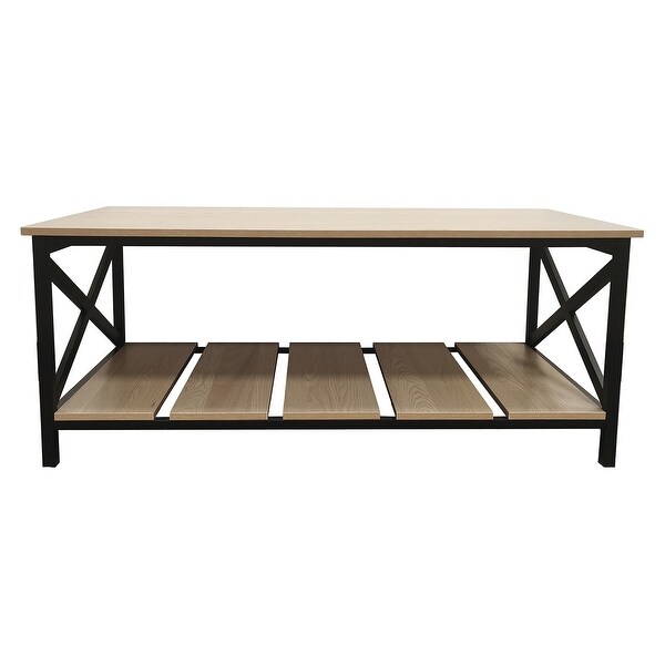 Sullivan Rustic Industrial Coffee Table with Slatted Shelf