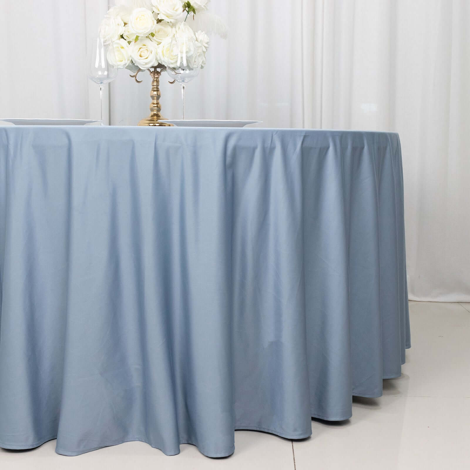 Dusty Blue Premium Scuba Round Tablecloth, Wrinkle Free Polyester Seamless Tablecloth 120