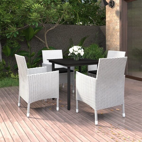 vidaXL Patio Dining Set Outdoor Table and Chair Set Poly Rattan and Glass