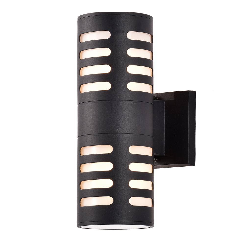 C Cattleya 11.75 in. 2-Light Black Die-Cast Aluminum Cylinder Outdoor Wall Sconce CA1906-W