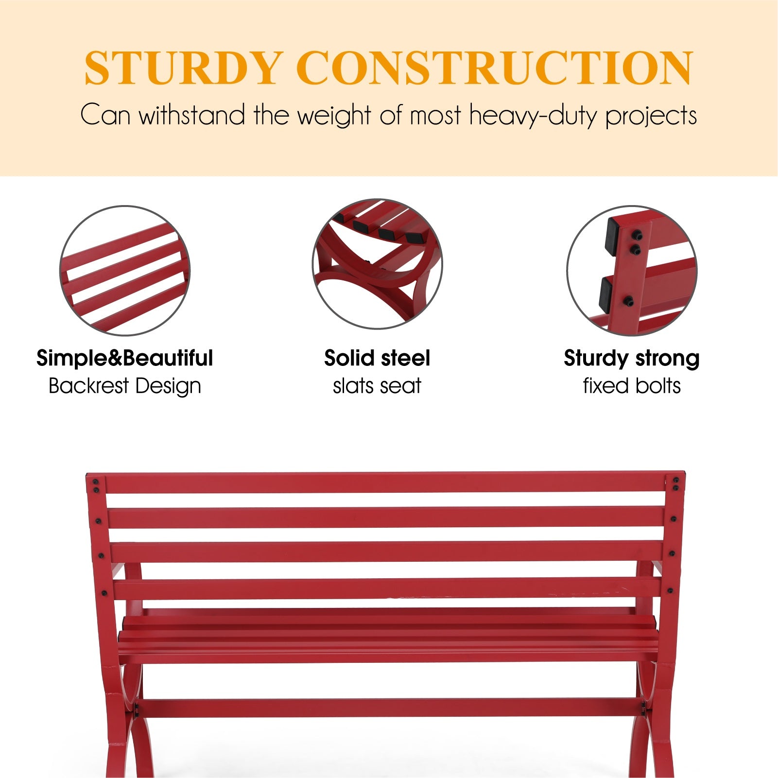 MF Studio Outdoor Durable Steel Bench - Red