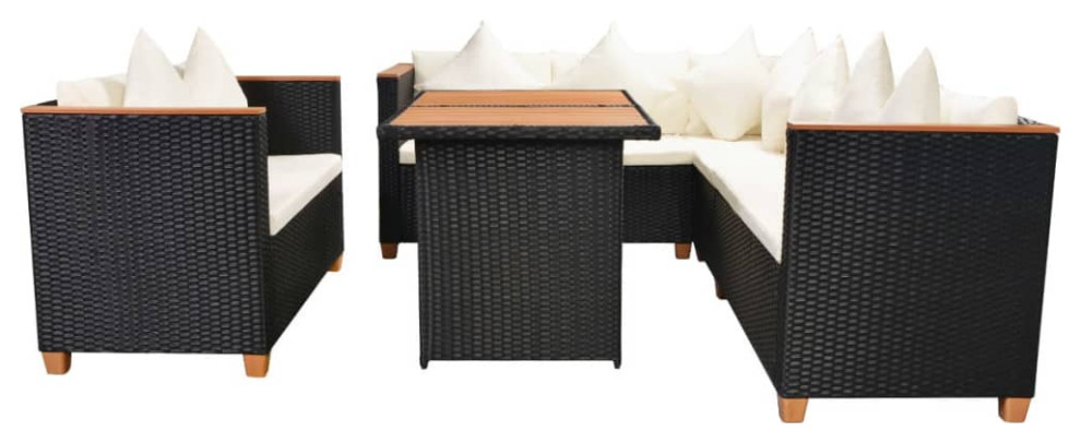 vidaXL Patio Furniture Set 5 Piece Outdoor Sofa and Table Poly Rattan Black   Tropical   Outdoor Dining Sets   by vidaXL LLC  Houzz