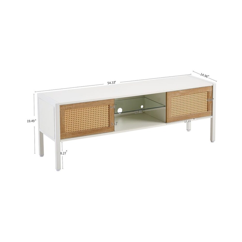 Rattan TV cabinet with variable color light strip AND metal legs