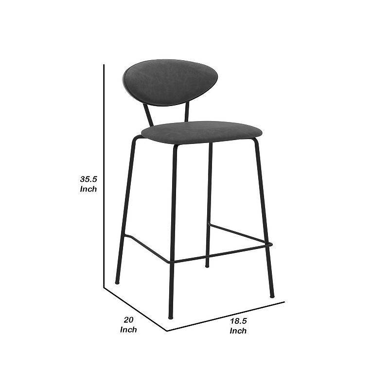 26 Inch Leatherette Counter Height Barstool， Black and Gray