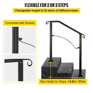 VEVOR 2 ft. Wrought Iron Handrail Fit 2 or 3 Steps Handrails for Outdoor Steps Flexible Porch Railing Black LTFS2H3BHSGM00001V0