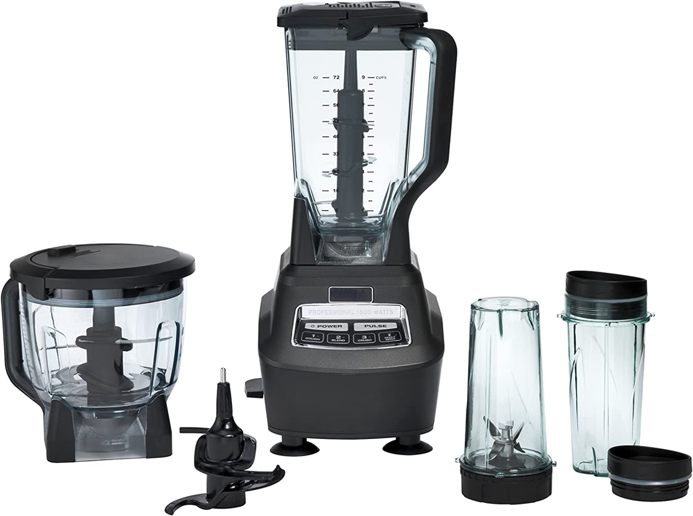 Kitchen System  1500W  4 Functions for Smoothies  Processing  Dough  Drinks & More  with 72-oz.* Blender Pitcher  64-oz. Processor Bowl  (2) 16-oz. To-Go Cups & (2) Lids  Black