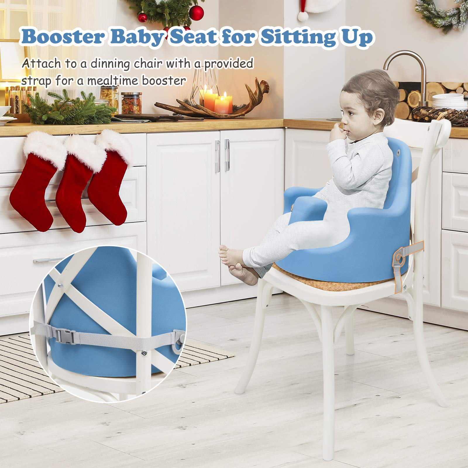 BABY JOY 6-in-1 Booster Seat for Dining Table, Sit to Stand Walker for Toddler (Blue)