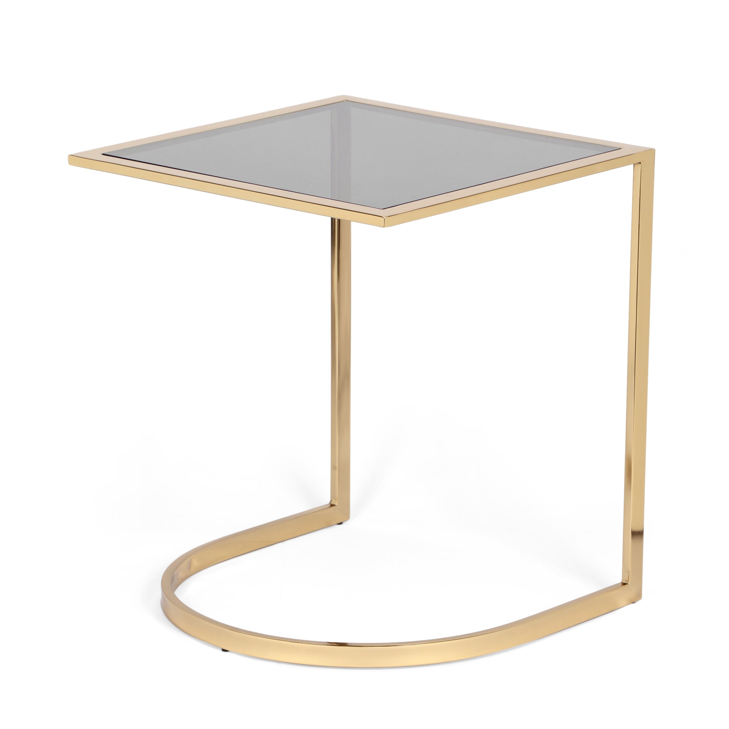 Corral Modern Glam Handcrafted Glass Top C-Shaped Side Table, Black and Brass