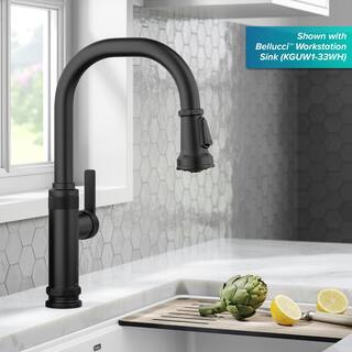 KRAUS Allyn Industrial Pull-Down Single Handle Kitchen Faucet in Matte Black KPF-4102MB