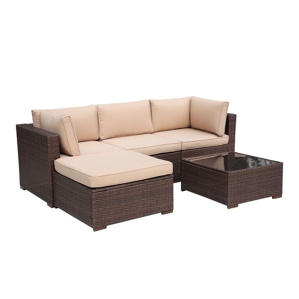 5 Pieces Outdoor Sectional Furniture Set Patio Wicker Sofa Set