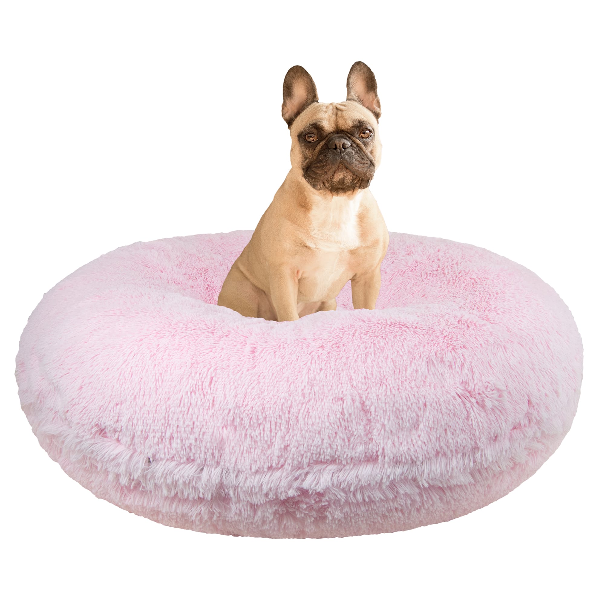 Bessie and Barnie Signature Bubble Gum Luxury Extra Plush Faux Fur Bagel Dog Bed， 24