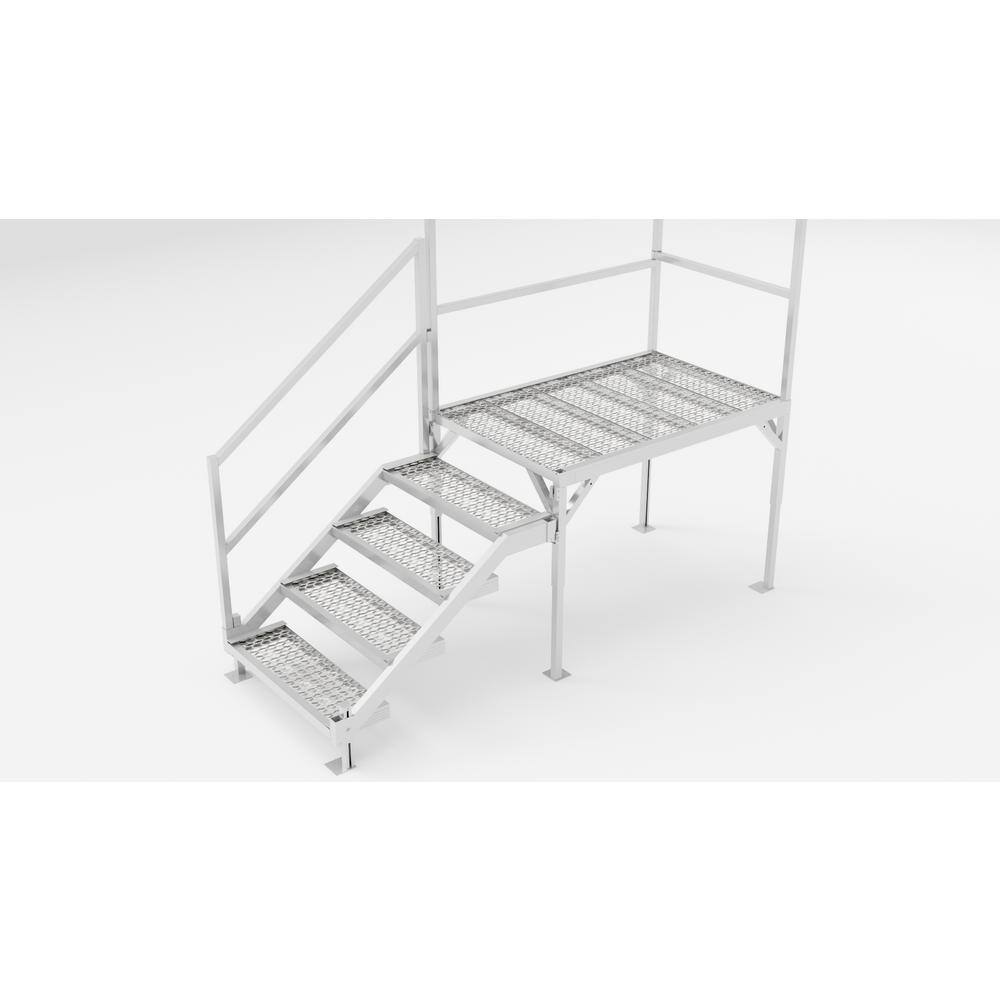 EZ-ACCESS Fortress 29 in. to 42.5 in. H OSHA Compliant Aluminum 4-Riser Stair System with Grip Grate Tread and Platform FORGG2942