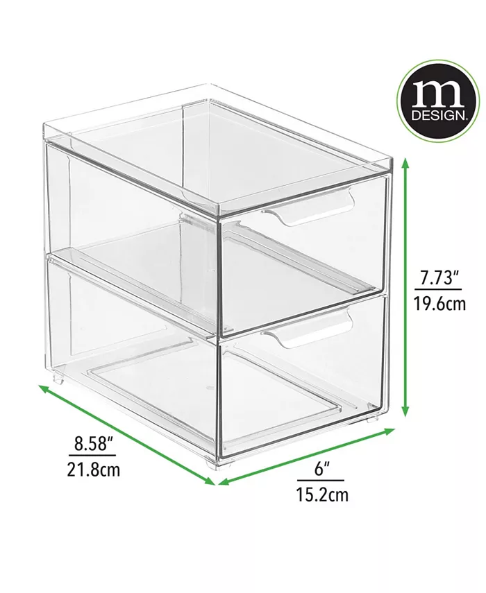 mDesign Stacking Plastic Storage Kitchen Pantry Bin - 2 Pull-Out Drawers - Clear