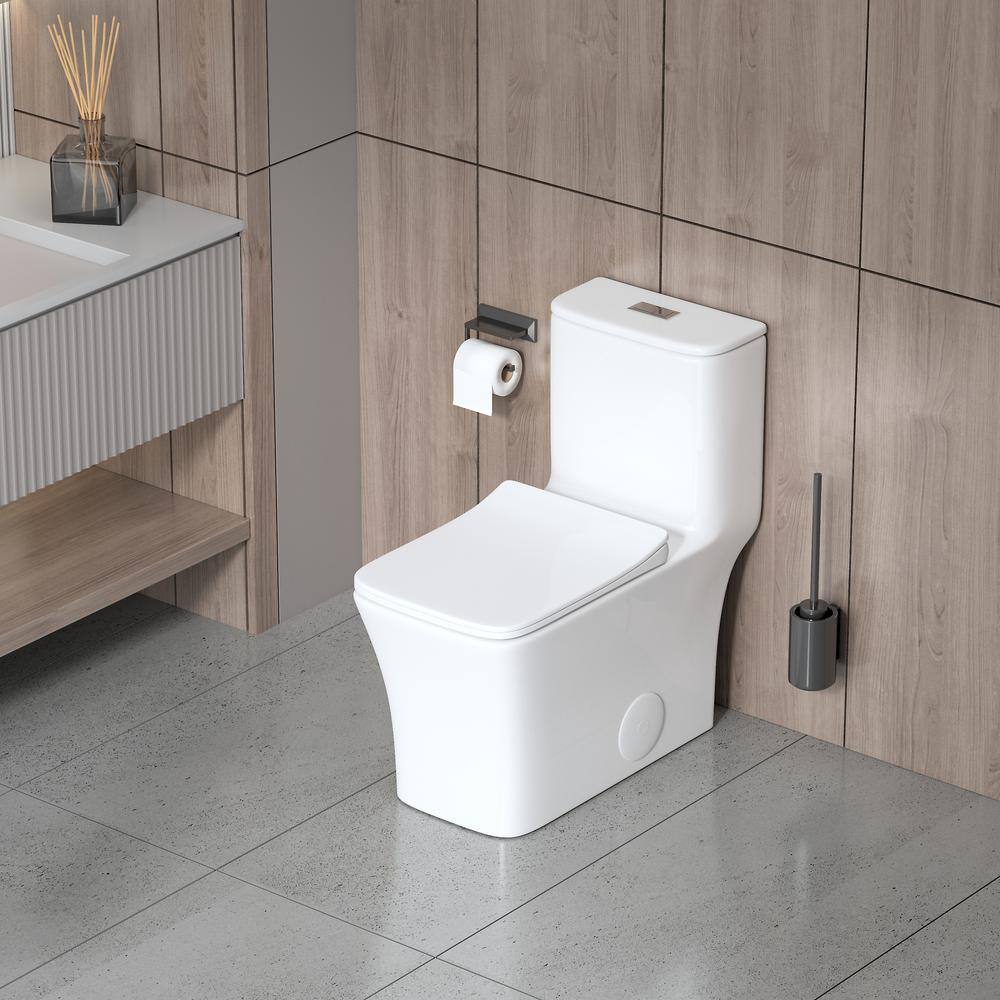 Hanikes One-Piece 1.11.6 GPF High Efficiency Dual Flush Square Toilet in White Soft Close Seat Included AR413F