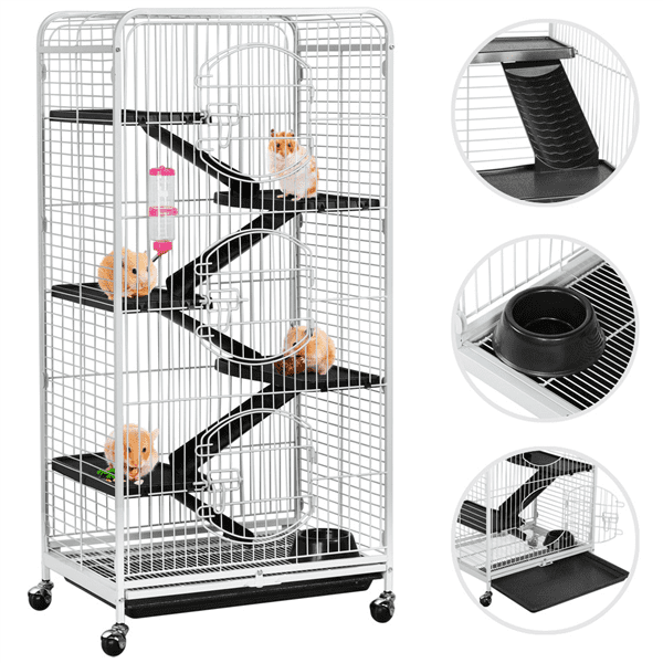 6 Levels Rolling Large Ferret Cage with 3 Front Doors and Pet Bowl and Water Bottle White for Small Animals