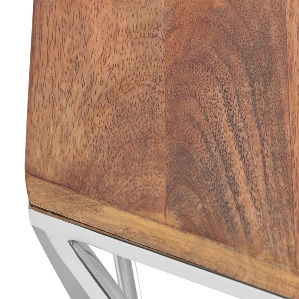 Cowger Mango Wood and Stainless Steel Handcrafted Side Table by Christopher Knight Home