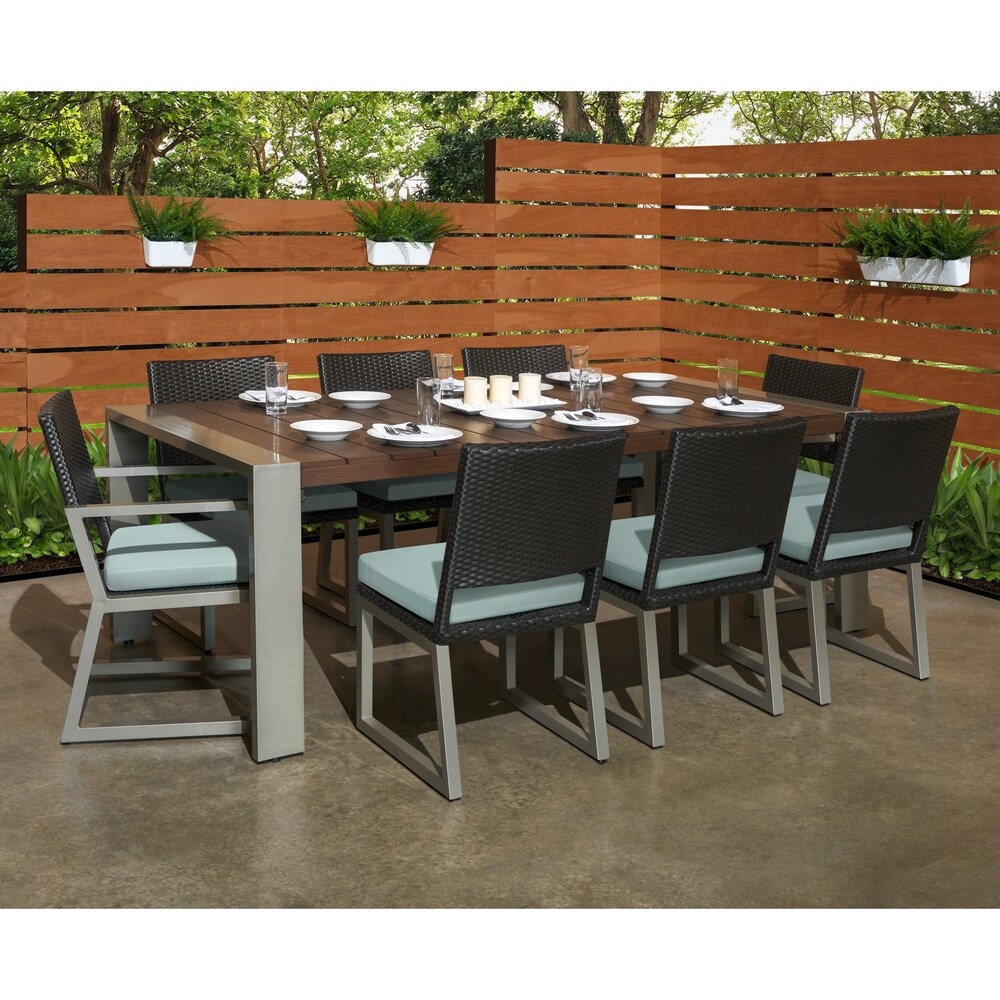 Milo 9 Piece Sunbrella Outdoor Patio Espresso Dining Set   Spa Blue