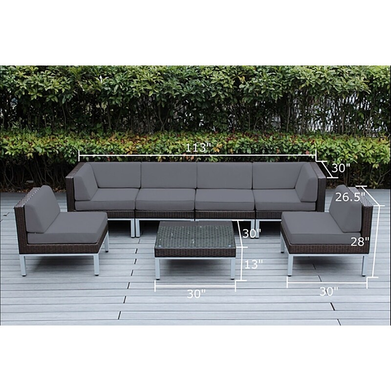 Contemporary 7 Piece Gray Wicker Outdoor Patio Seating Group with Cushions