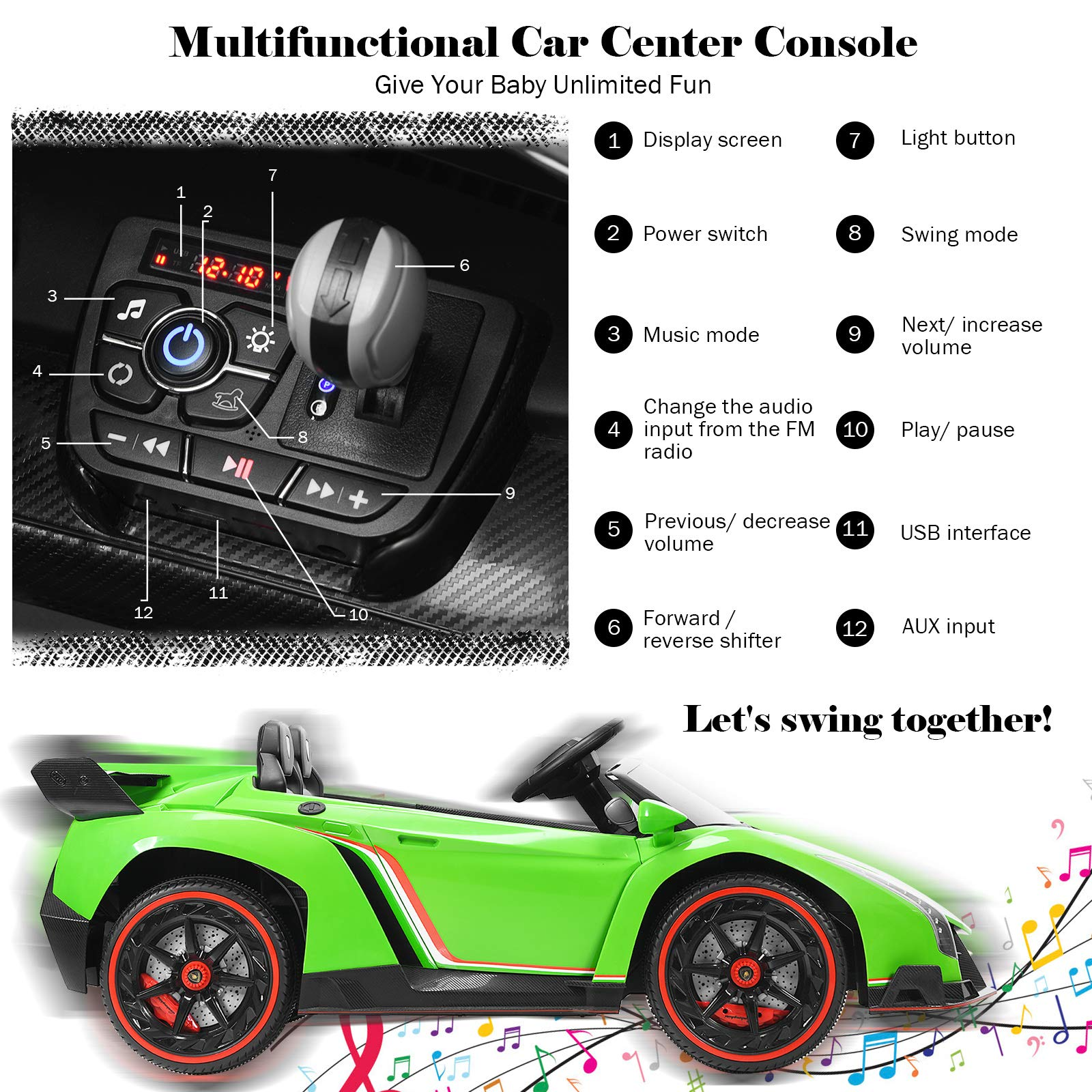 Costzon 2-Seater Ride on Car, Licensed Lamborghini Poison, 12V Battery Powered Car w/ 2.4G Remote Control