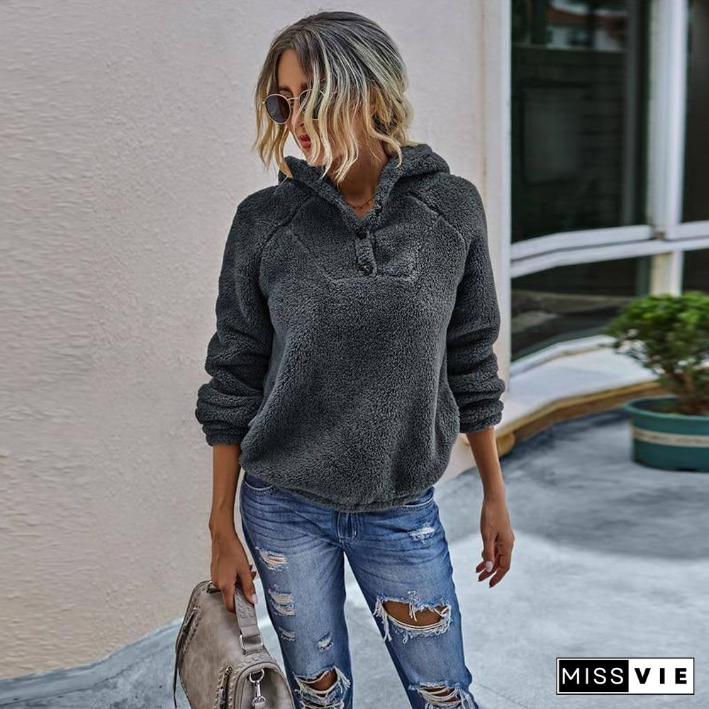 New Autumn Winter Hoodies Women Aesthetic Clothes Pure Color Hedging Plush Long Sleeve Streetwear Tops Fall Women Clothing