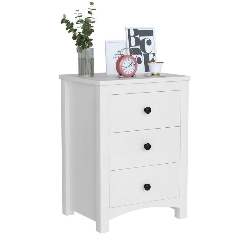 Modern Nightstand with Three Storage Drawers  Wood End Table  Small Sofa Side Table  Bedside Table for Bedroom  Living Room