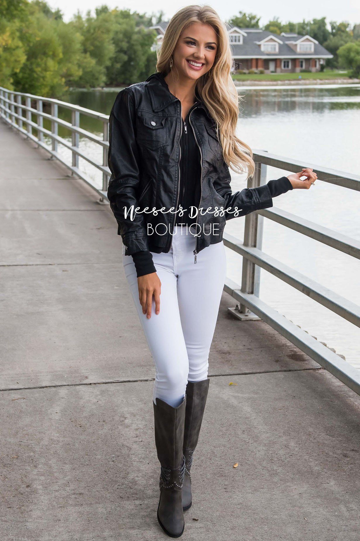 Chic Pleather Bomber Jacket