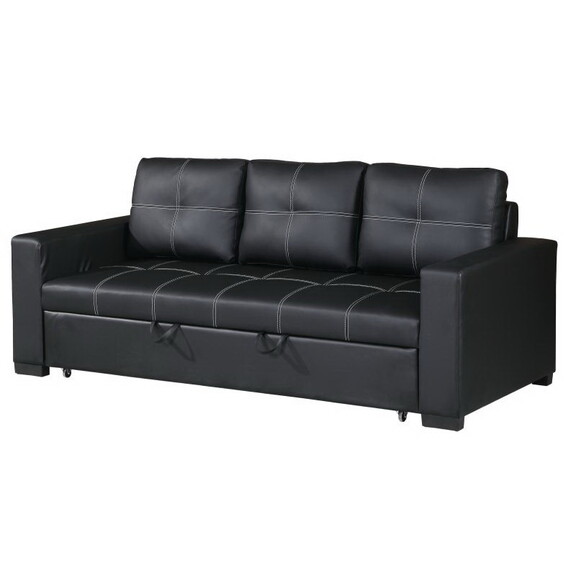 CONVERTIBLE SOFA in Black Faux Leather B089127407