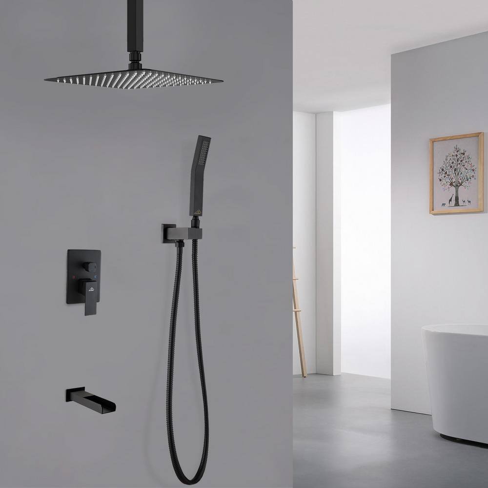 CASAINC 3-Function 10 in.Ceiling-Mounted Shower System with Waterfall Tub Filler in Matte Black CS3623-10MB