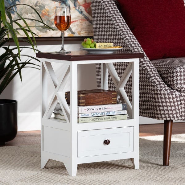 Vesta Modern and Contemporary Single Drawer Wood End table -White