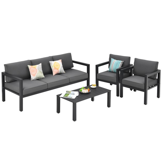 Tangkula 4 Pieces Patio Seating Set Outdoor Sectional Sofa Set W coffee Table amp Cushions Gray