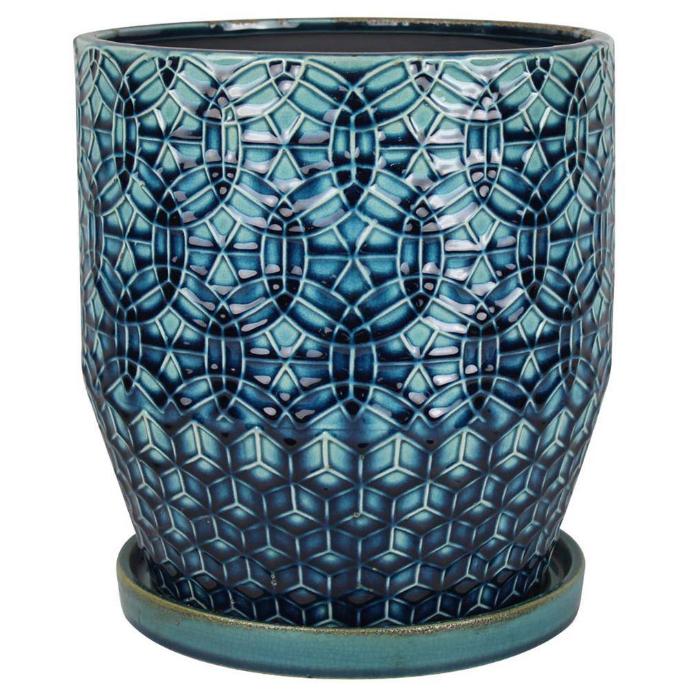 Trendspot 10 in. Dia Blue Rivage Ceramic Planter CR10853-10A