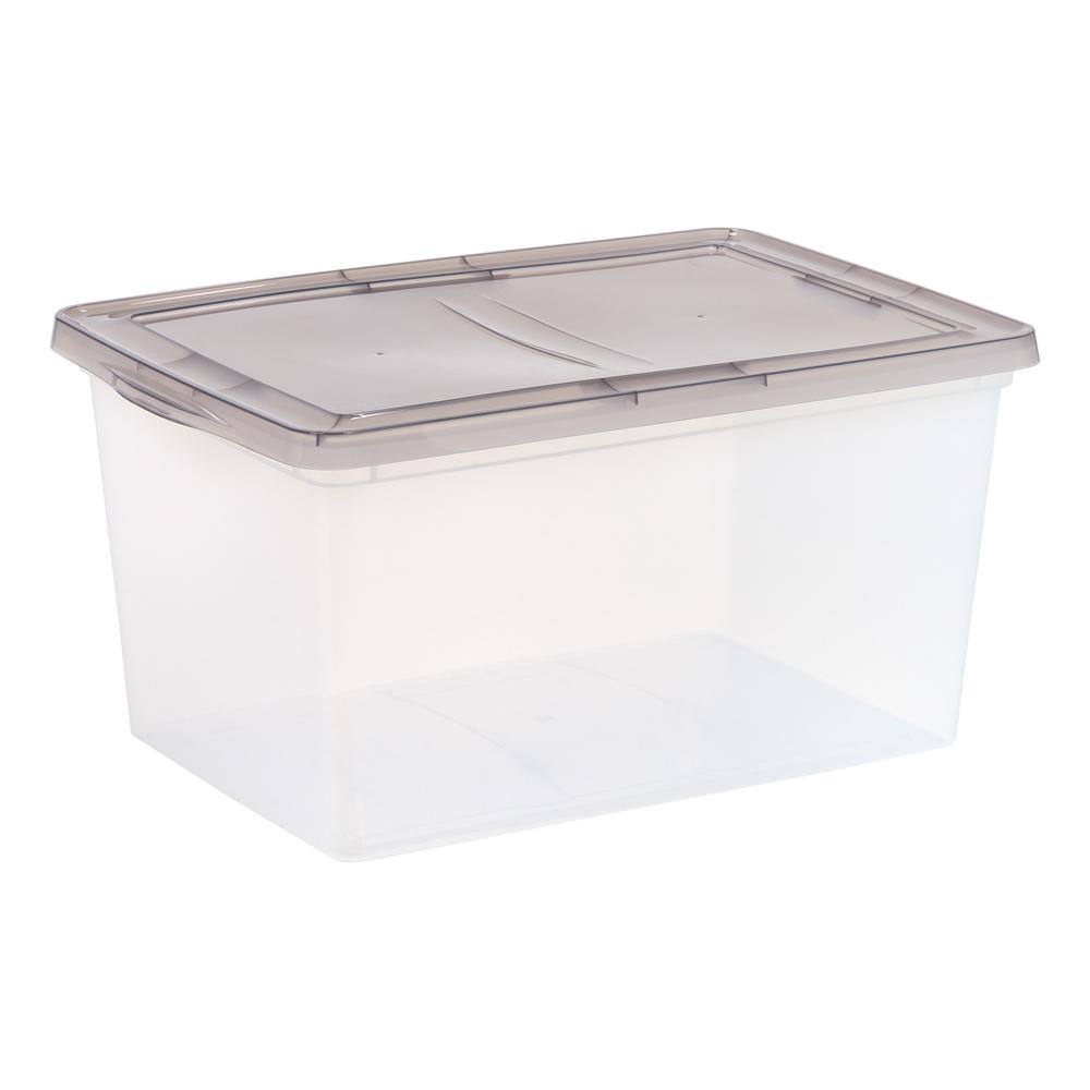 IRIS 14.5 Gal. Snap Top Plastic Storage Box in Clear with Gray Lid 5-pack 500158