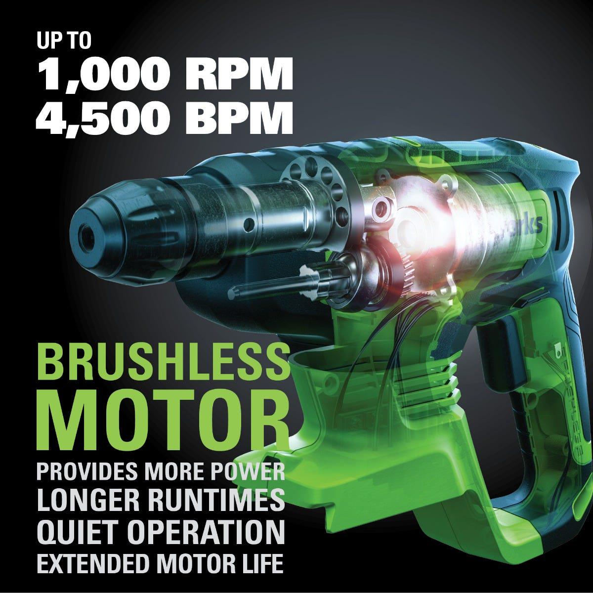 Greenworks 24V Brushless SDS-Plus 2J Rotary Hammer， Battery Not Included HM24L00