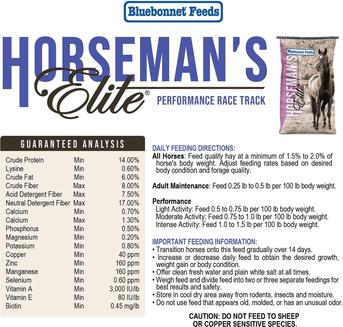 Bluebonnet Feeds Horsemans Elite Performance Race Track Sweet Horse Feed