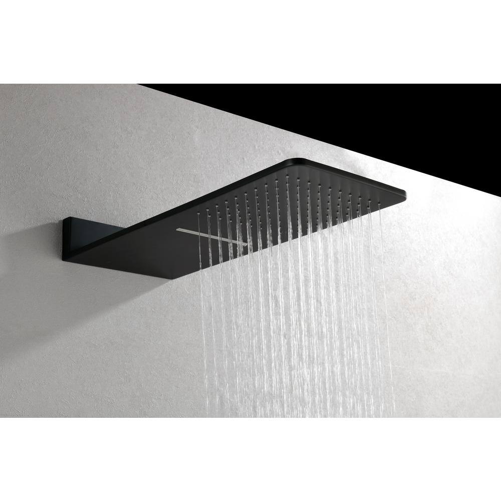 Nestfair 3-Spray Wall Bar Shower Kit with Hand Shower Waterfall Shower Head and 3 Body Sprays in Matte Black DGP040M