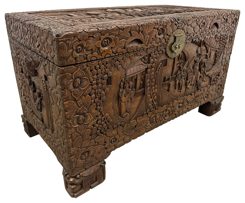 Consigned Early 20th Century Chinese Carved Camphor Wood Hope Chest   Asian   Accent Chests And Cabinets   by Golden Treasures Antiques and Collectibles Inc  Houzz