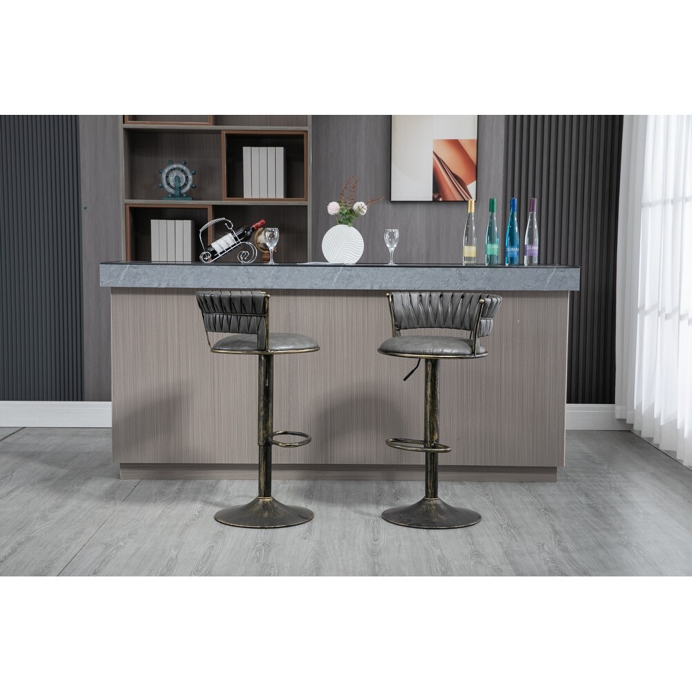 Swivel Bar Stools Set of 2 Adjustable Counter Height Chairs with Footrest for Kitchen  Dining Room 2PC/SET