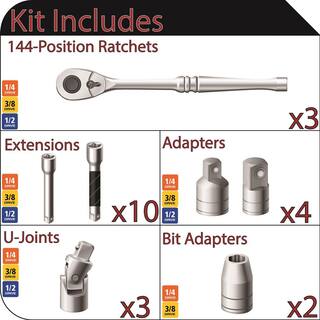 Husky 14 in. 38 in. and 12 in. 144-Position Ratchet and Accessory Set in EVA (22-Piece) H144RAT22PCEVA