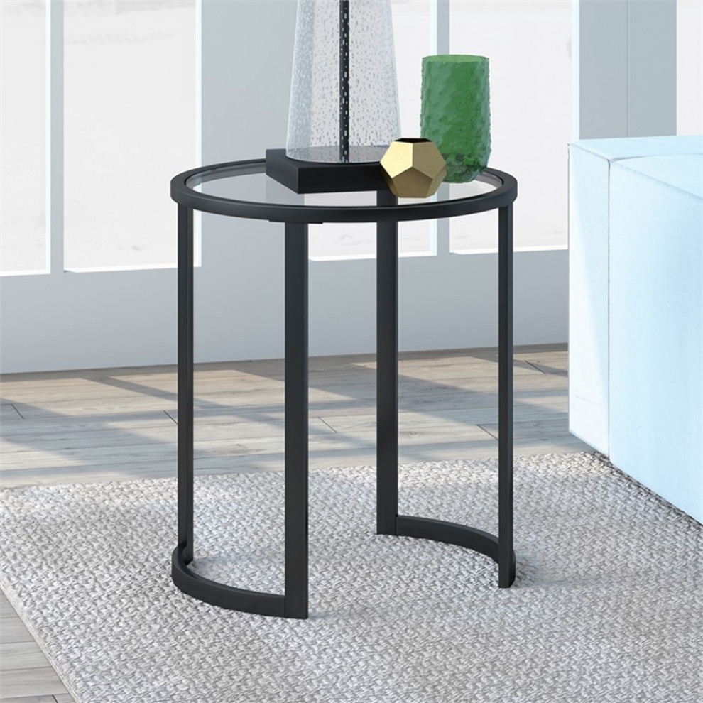 Maklaine Contemporary Metal Double Circular Side Table in Black and Bronze   Transitional   Side Tables And End Tables   by Homesquare  Houzz