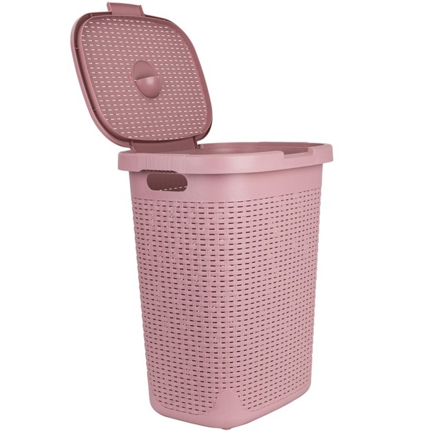 Mind Reader Laundry Basket With Cutout Handles Washing Bin Dirty Clothes Storage Bathroom Bedroom Closet 50 Liter Capacity Pink