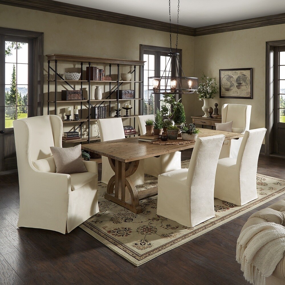 Paloma Reclaimed Wood Rectangular Dining Set with Cream Cotton Chairs by iNSPIRE Q Artisan