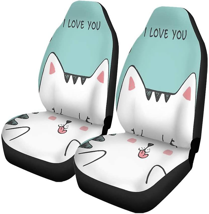 Set Of 2 Car Seat Covers Cute Sketch Cat Heart A Cloud Universal Auto Front Seats Protector Fits For Car，suv Sedan，truck