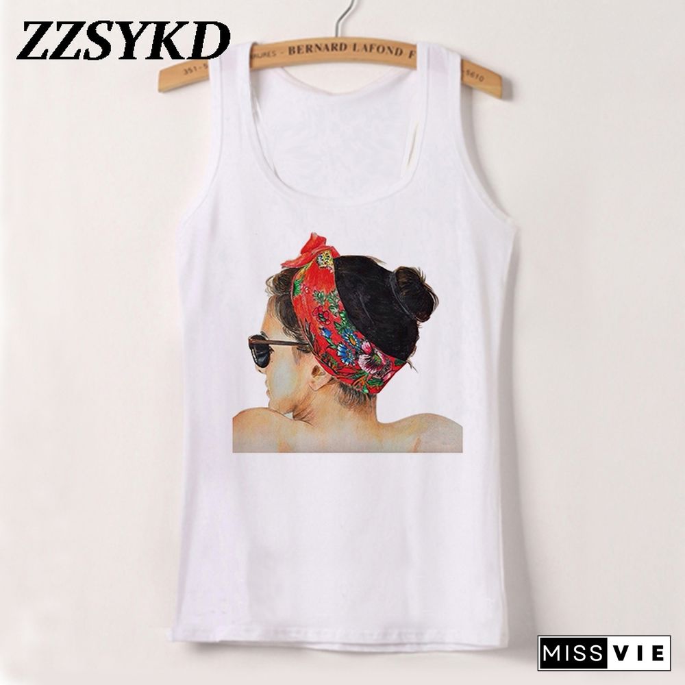 Plus Size Summer Women Fashion Vest Tank Tops Sexy Camisole Fashion Print Lady Casual Loose Sleeveless 90S Female T Shirt