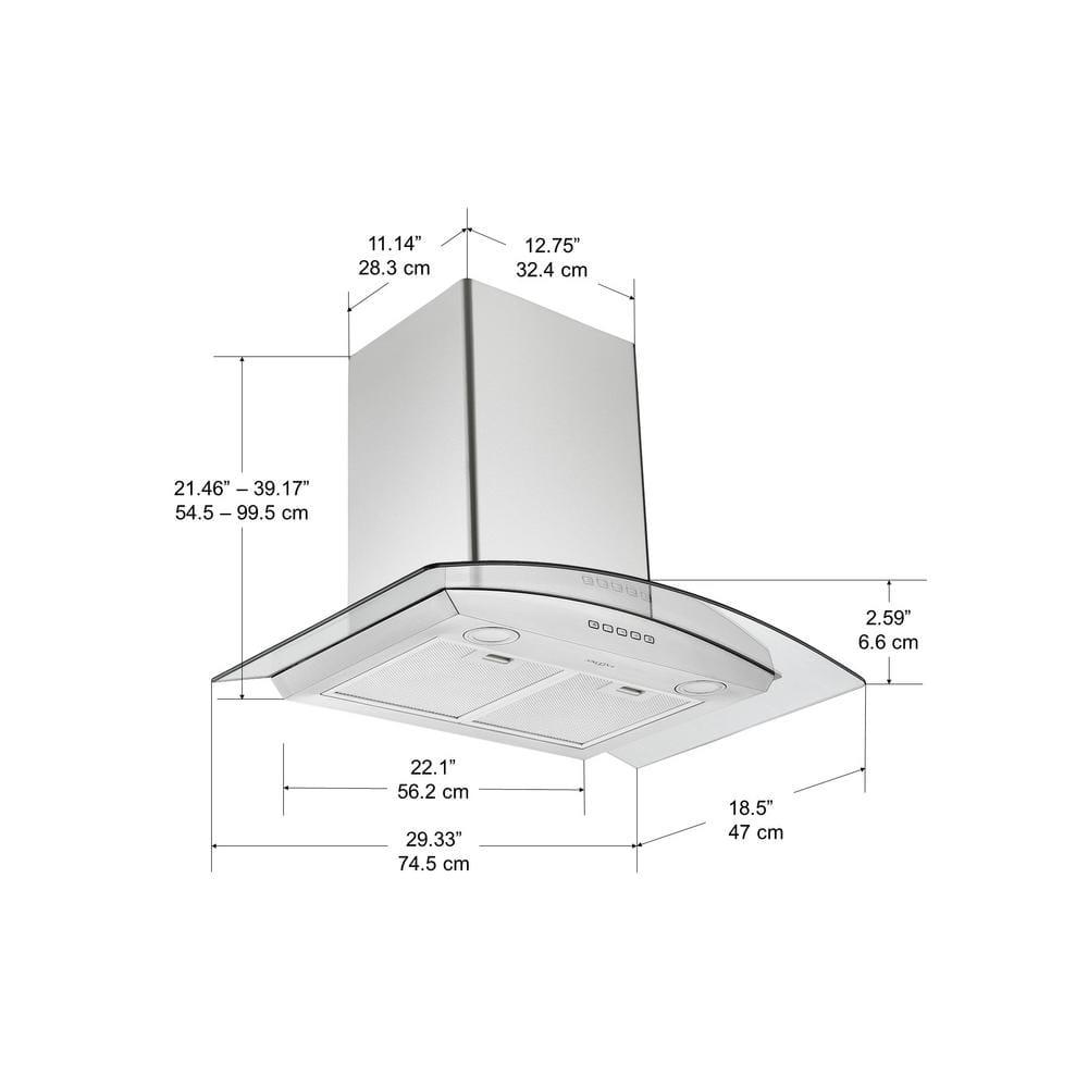 Ancona 30 in 440 CFM Convertible Wall Mounted Glass Canopy Range Hood with LED Lights in Stainless Steel