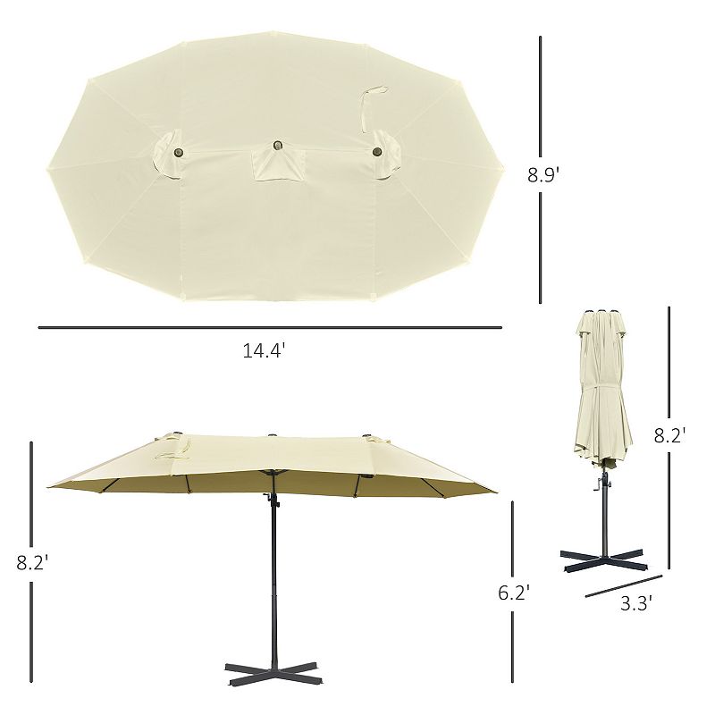 Outsunny Outdoor Double-Sided Patio Umbrella Sunshade w/ Cross Base Off-white