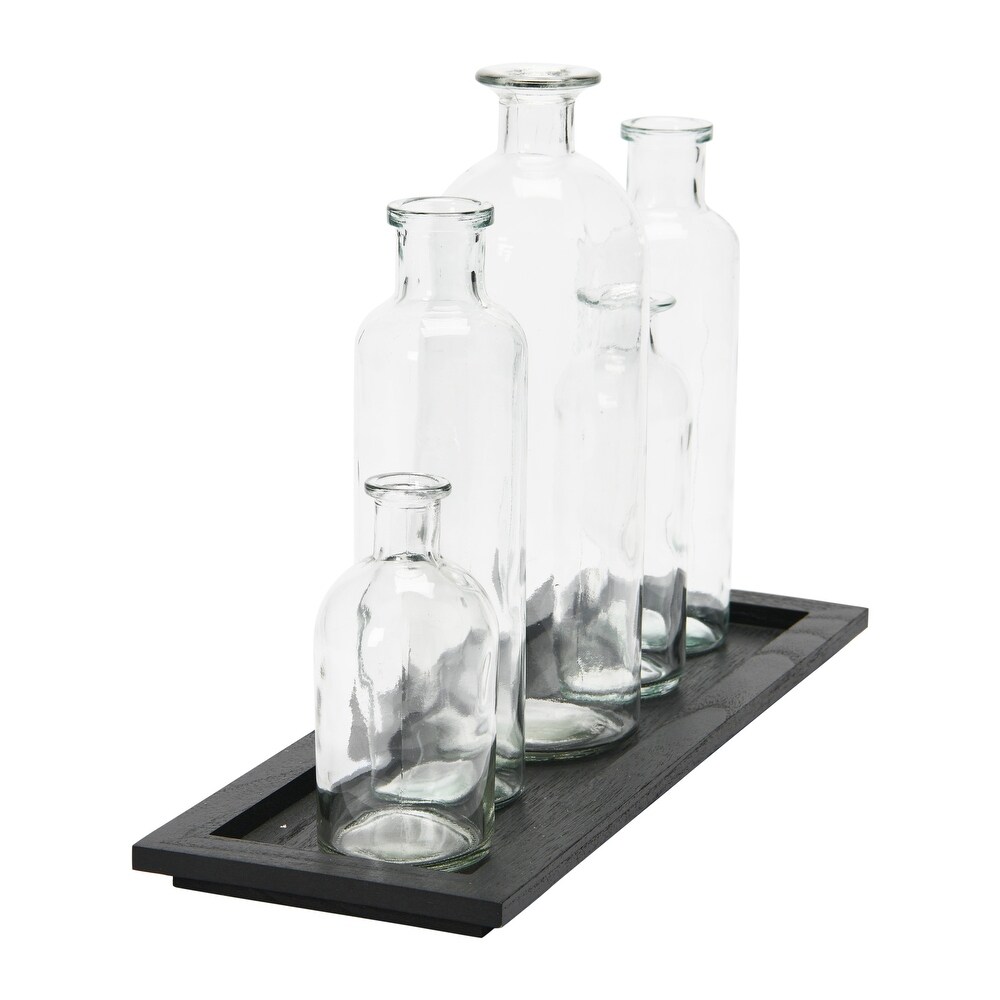 Wood Tray with Glass Bottle Vases